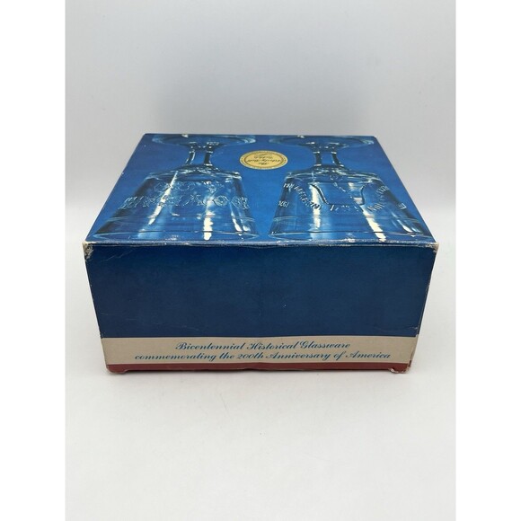 Bicentennial 10 Oz Glass Goblets Declaration of Independence Set Of 2 In Box - Picture 8 of 11